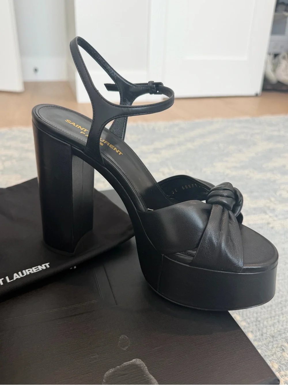 YSL Bianca Black Knotted Platform Sandals